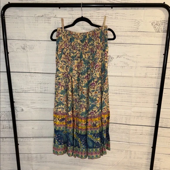 NWOT Women's Floral Tiered Maxi Skirt - Yellow & Teal - Picture 6 of 7